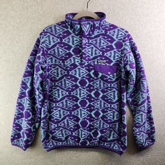 Patagonia Synchilla Sweater Womens XS Ikat Big Fish T-Snap Fleece Aztec Tribal - Picture 1 of 14